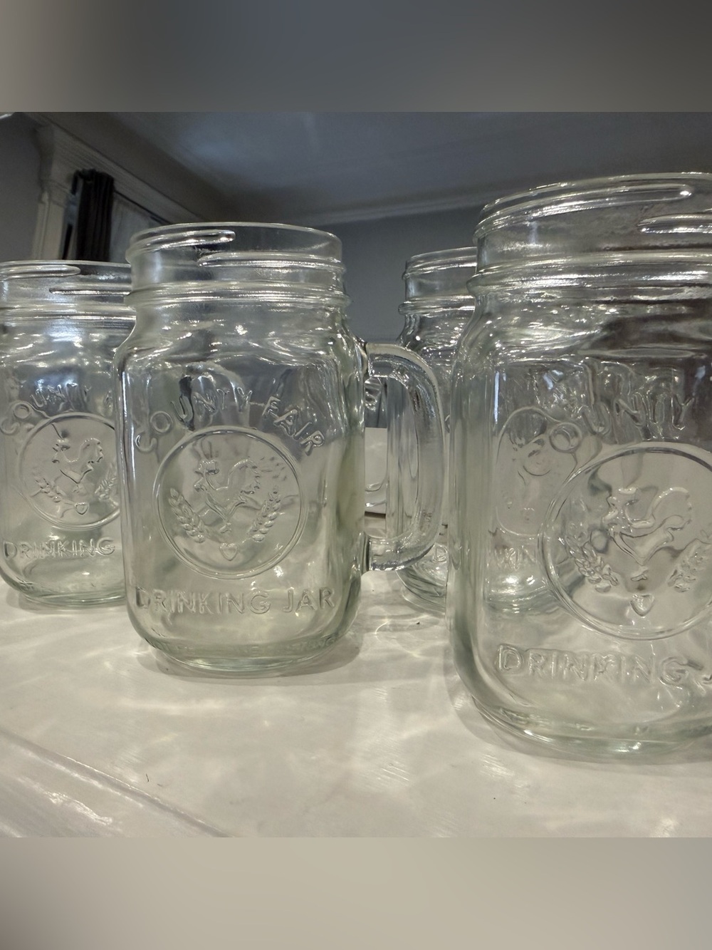 Clear Glass Country Fair Drinking Mason Jar with Handle - Set of 6
